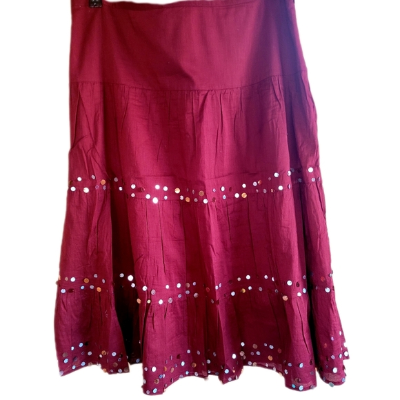 Tramp Dresses & Skirts - New Flirtatious Summer Salsa Skirt by TRAMP Wine Red with Sequins Size Large